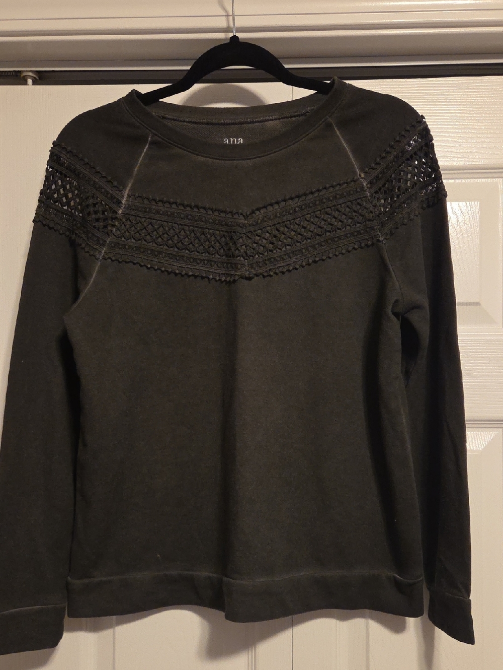 a.n.a Olive Crochet Yoke Sweatshirt